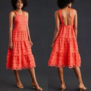 BOGO! Anthropologie Maeve Tiered Eyelet Sundress Coral Size 10